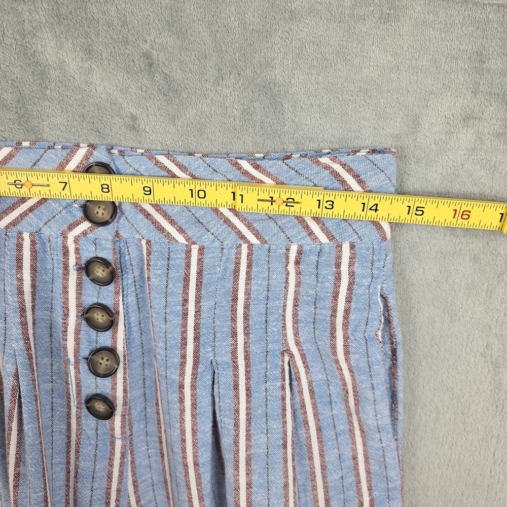 Cali 1850 Pants Medium Linen Blend Beach Coastal Wide Leg Striped Resort Cropped - Picture 4 of 8
